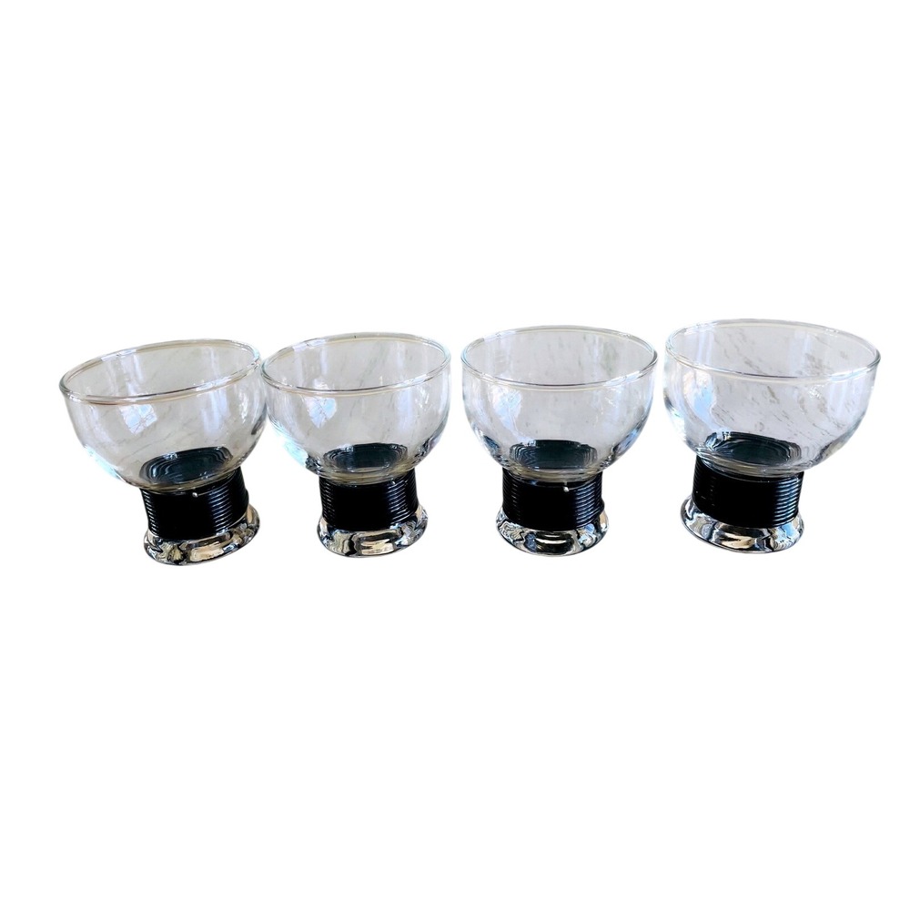 Set of 4 Mid-Century Modern‎ Roly Poly Glasses – Black Cord Wrapped Stems